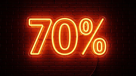 percent off sign on brick wall background. Vector illustrationの素材