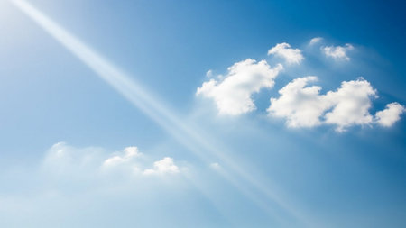 blue sky with cloud closeup and sunbeam, nature abstract backgroundの素材