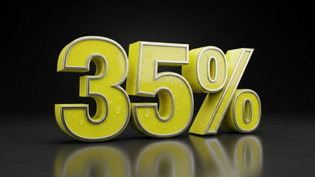 35 percent off 3d render on black background with reflection - yellowの素材