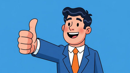 Businessman showing thumbs up. Vector illustration in cartoon comic style.の素材