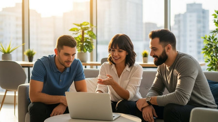 Group of business people discussing business plan in office. Teamwork concept.の素材