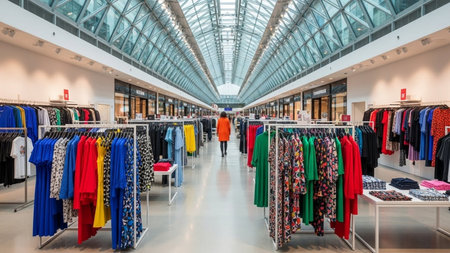 luxury and fashionable european different clothes shop in modern mallの素材