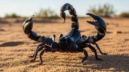 Black scorpion (Heterometrus imperator) in the desertの素材