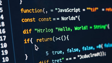 Programming code on computer monitor screen. Software development and programming concept.の素材