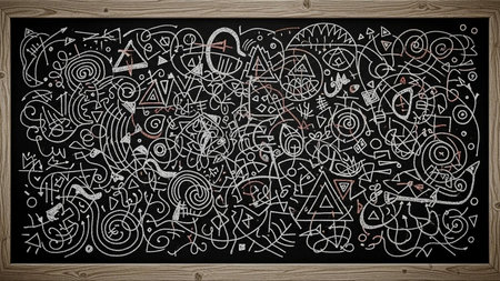 Blackboard with hand drawn doodle symbols and objects. Vector illustrationの素材