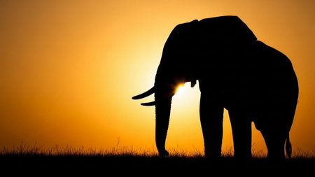 Silhouette of an elephant in the sunset, silhouette of an elephantの素材