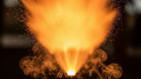 sparks from the fire on a black background. sparks fly in different directionsの素材