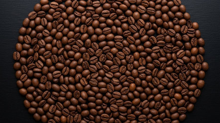Roasted coffee beans on a black background. Close-up.の素材