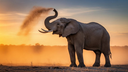 Elephant at sunset in Chobe National Park, Botswana, Africaの素材