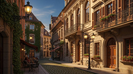 Street in the old town of Rothenburg ob der Tauber, Germanyの素材