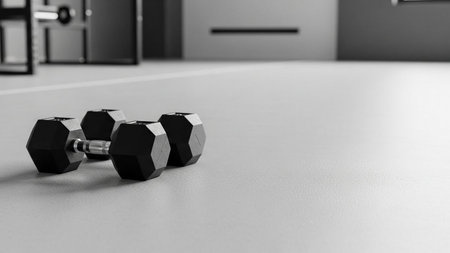 Dumbbells in a modern gym. 3d rendering.の素材