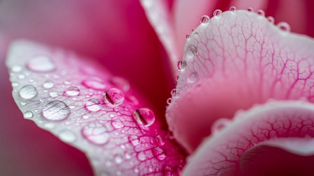 Water droplets on pink rose petals. Macro shot with shallow DOF.の素材
