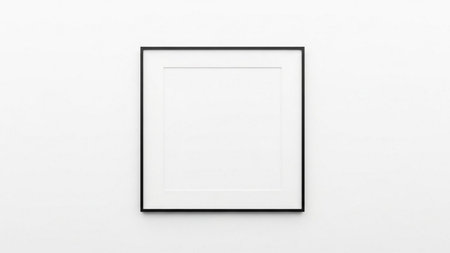 Black picture frame mockup on white wall background. 3D renderingの素材