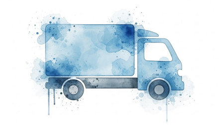 Truck silhouette with watercolor splashes on white background. Vector illustration.の素材
