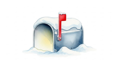 Mailbox in the snow. Hand drawn watercolor illustration isolated on white backgroundの素材
