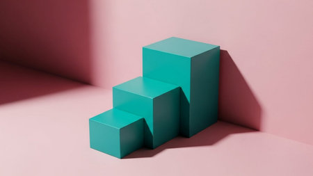 3d render of minimal geometric forms. Blue and green podiums for product presentation.の素材