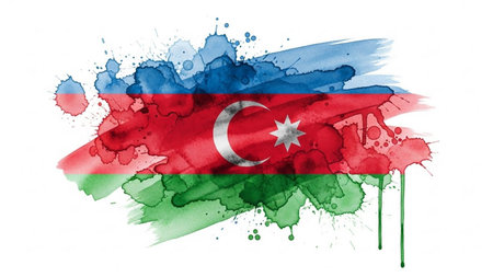 Azerbaijan flag painted with ink on white background.の素材