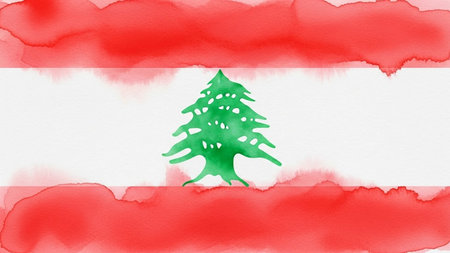 Lebanon flag painted on paper. Patriotic background. National flag of Lebanonの素材