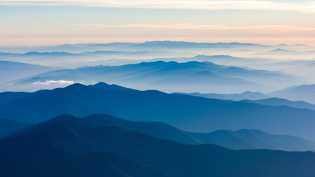 Mountain landscape in the morning light. View from the top of the mountain.の素材