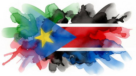 South Sudan flag in watercolor on a white background. National flag of South Sudanの素材