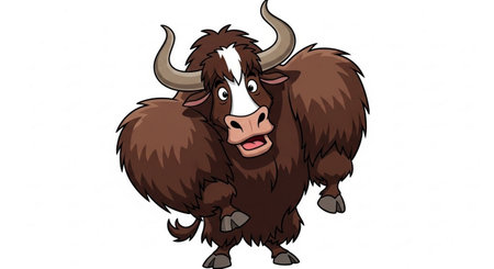 Cartoon Illustration of a Cute Yak Farm Animal Mascotの素材