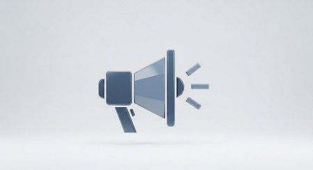 Volumetric glossy metallic Speaker icon isolated on white background. 3D rendered digital symbol.の素材