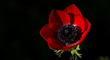 Beautiful red anemone flower on black background, close upの素材