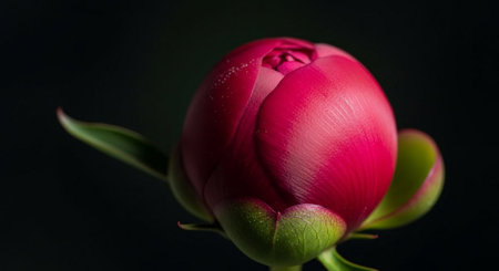Beautiful peony flower on black background, close-up.の素材