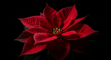 poinsettia isolated on black background, christmas flower.の素材