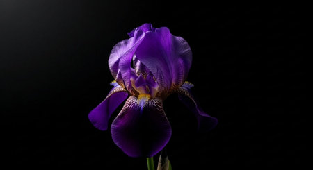 Purple iris flower isolated on black background. Close up.の素材