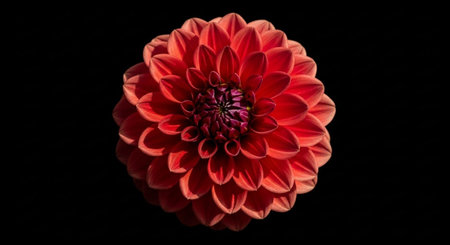 Red dahlia flower isolated on black background with clipping path.の素材