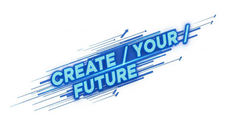 Create Your Future - 3d text in neon style on white backgroundの素材