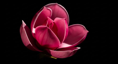 Magnolia flower isolated on black background. Beautiful pink magnolia flower.の素材