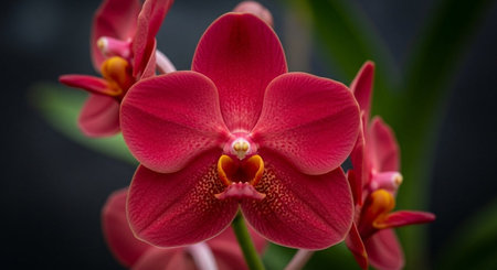 Beautiful red orchid on a dark background close-up.の素材