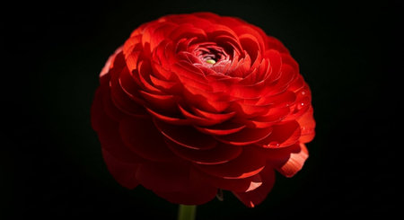 Beautiful red ranunculus flower on black background, close upの素材