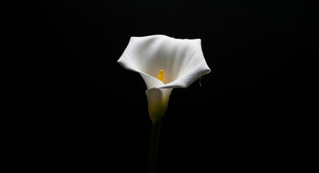 white calla lily isolated on black background with copy space.の素材