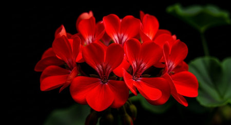 Geranium Pelargonium Flowers Isolated on Black Background Closeupの素材