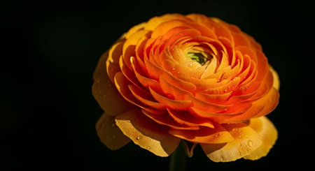 Beautiful orange ranunculus flower with water drops on petalsの素材