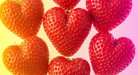 strawberry heart shape on colorful background, valentine dayの素材