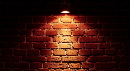 Red brick wall with a light from the lamp. Background image.の素材