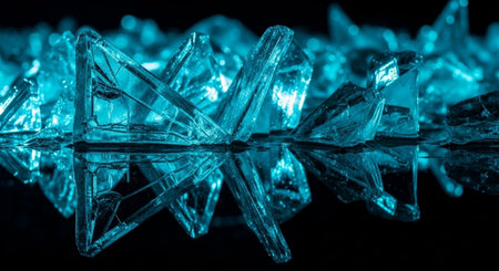 Ice cubes on a black background close-up. Blue tint.の素材