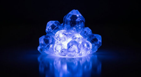 Blue crystal with reflection on black background. Macro shot. Selective focus.の素材