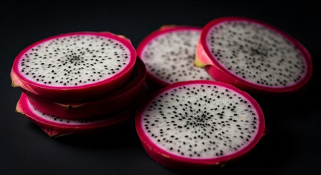 Dragon fruit on black background. Pitahaya or pitahayaの素材