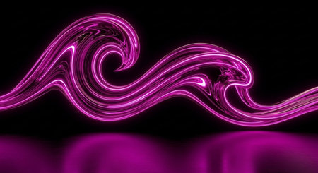 Futuristic technology wave background with glowing lines and bokehの素材
