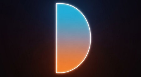 Glowing neon letter D in dark background. 3D rendering.の素材