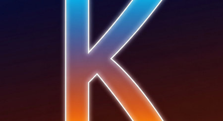 Neon letter K on blue background. Computer generated 3D photo rendering.の素材