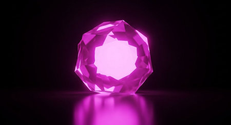Purple crystal on a black background. 3d render illustration.の素材