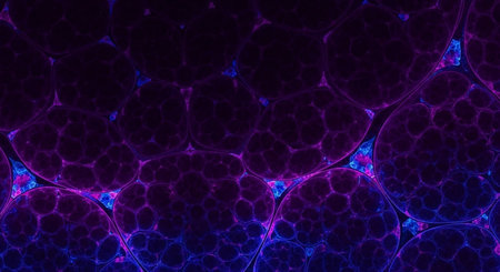 Microscopic view of human skin cells under microscope for education.の素材