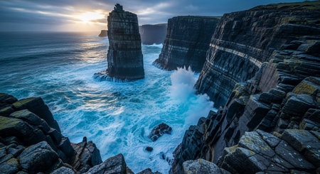 Panoramic view of the Cliffs of Moher in County Clare, Irelandの素材