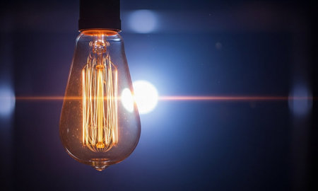 Incandescent Edison light bulb glowing in the dark. Idea concept.の素材